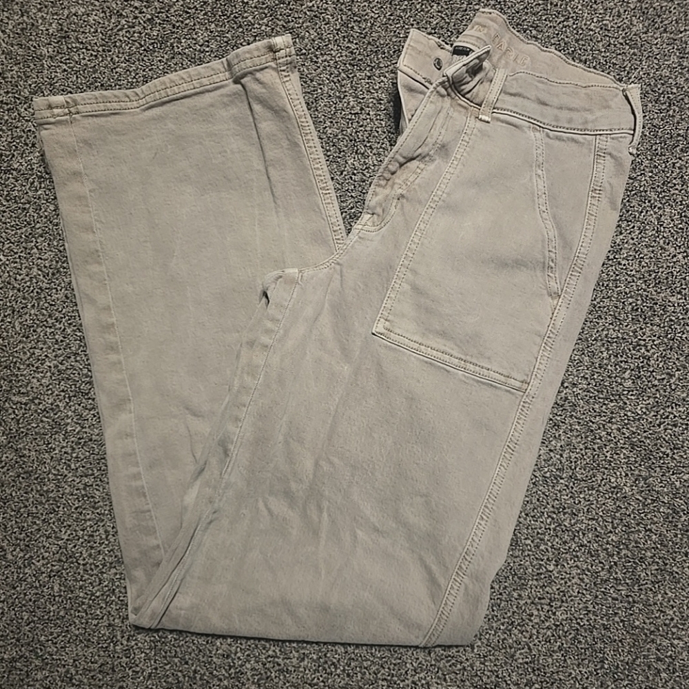 American Eagle Khaki Jeans, Women Size 4, Cargo Wide Leg Skater jeans Flat Front - Picture 9 of 12